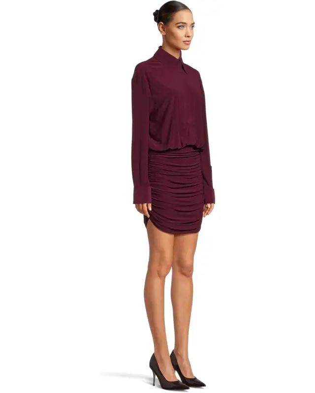 Women’s Norma Kamali Boyfriend NK Shirt Shirred Skirt Dress – Plum online