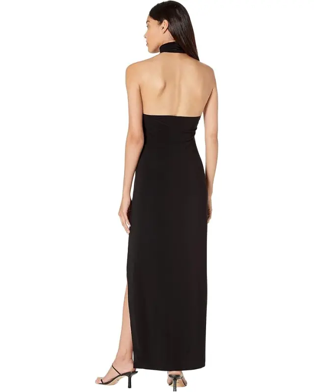 Women’s Norma Kamali Halter Turtle Side Slit Gown – Black online