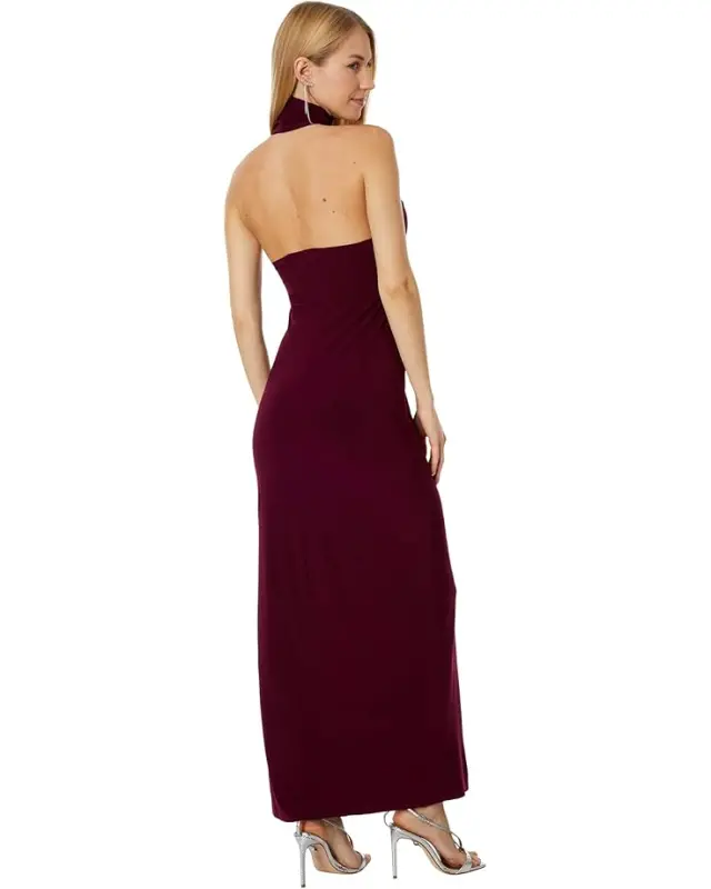 Women’s Norma Kamali Halter Turtle Side Slit Gown – Plum online