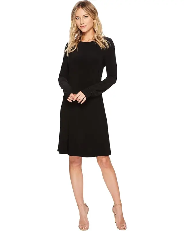 Women’s Norma Kamali Long Sleeve Crew Dress To Knee – Black online