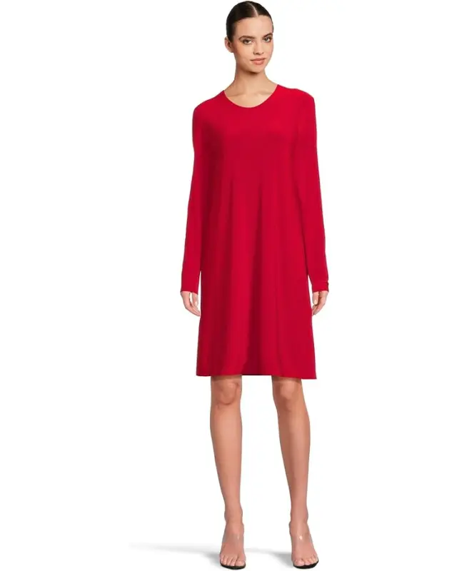 Women’s Norma Kamali Long Sleeve Crew Dress To Knee – Tiger Red online