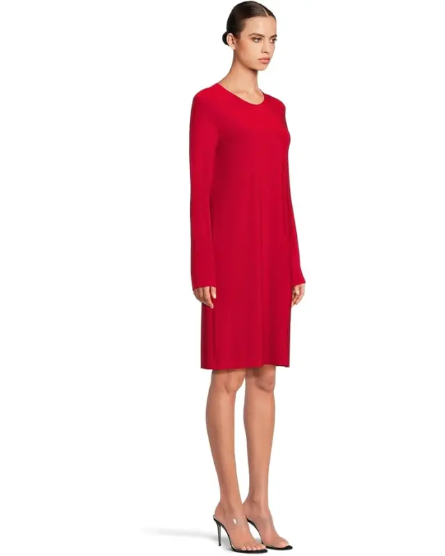 Women’s Norma Kamali Long Sleeve Crew Dress To Knee – Tiger Red online
