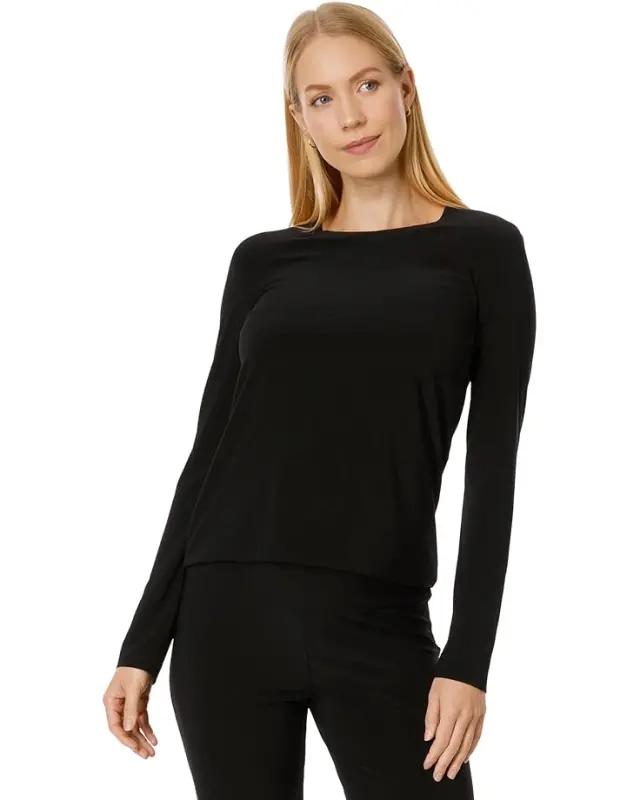 Women’s Norma Kamali Long Sleeve Crew Top – Black online