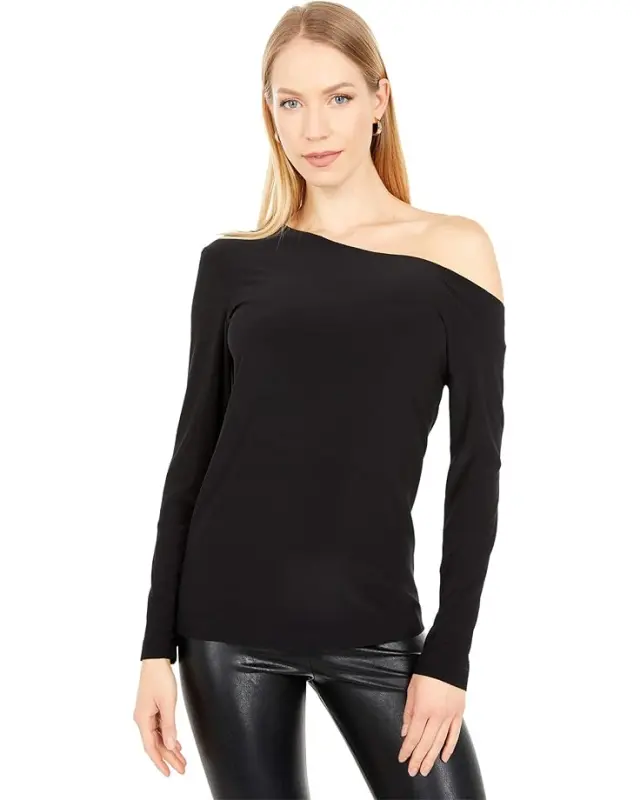 Women’s Norma Kamali Long Sleeve Drop Shoulder Top – Black online