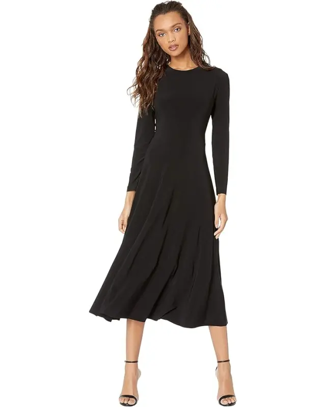 Women’s Norma Kamali Long Sleeve Flared Dress – Black online