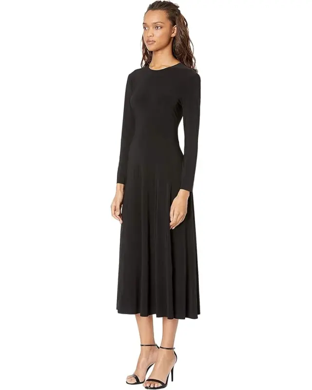 Women’s Norma Kamali Long Sleeve Flared Dress – Black online
