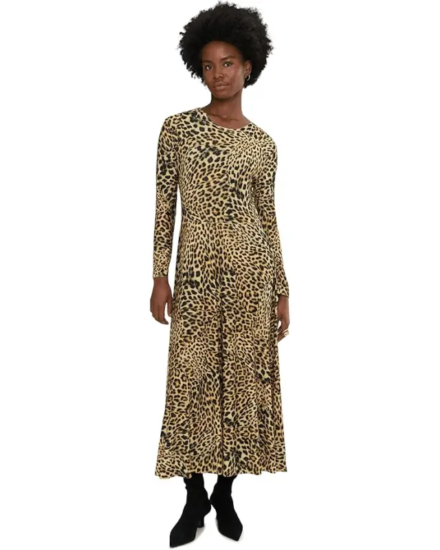 Women’s Norma Kamali Long Sleeve Flared Dress – Cheetah Patch online