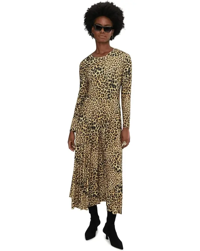 Women’s Norma Kamali Long Sleeve Flared Dress – Cheetah Patch online