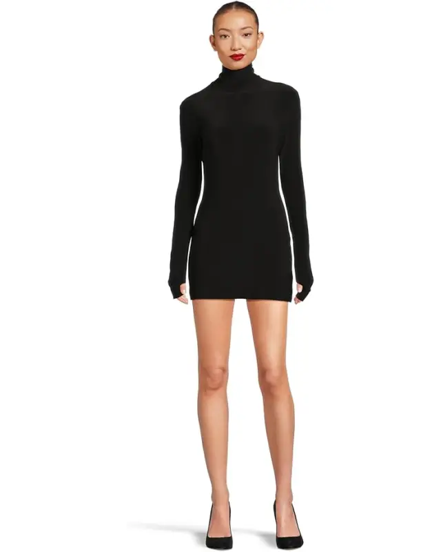 Women’s Norma Kamali Long Sleeve Slim Fit Turtleneck Pickleball Dress – Black online
