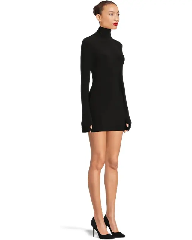 Women’s Norma Kamali Long Sleeve Slim Fit Turtleneck Pickleball Dress – Black online