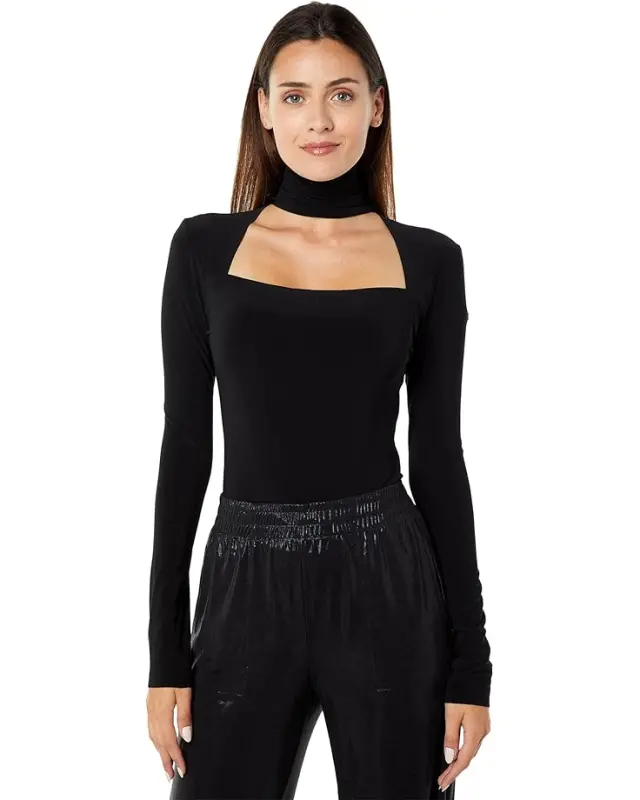 Women’s Norma Kamali Long Sleeve Sweetheart Turtle Top – Black online