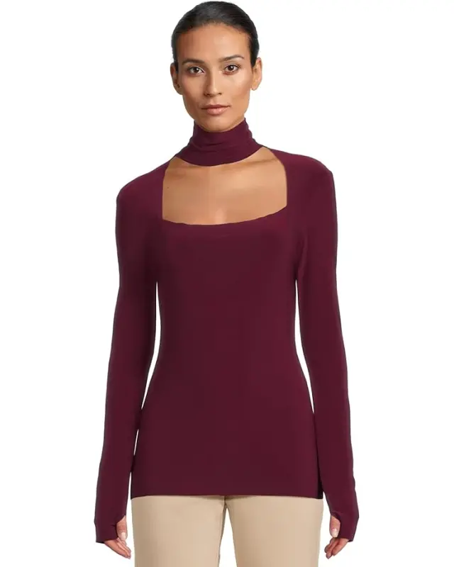 Women’s Norma Kamali Long Sleeve Sweetheart Turtle Top – Plum online
