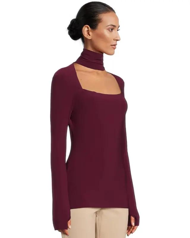 Women’s Norma Kamali Long Sleeve Sweetheart Turtle Top – Plum online