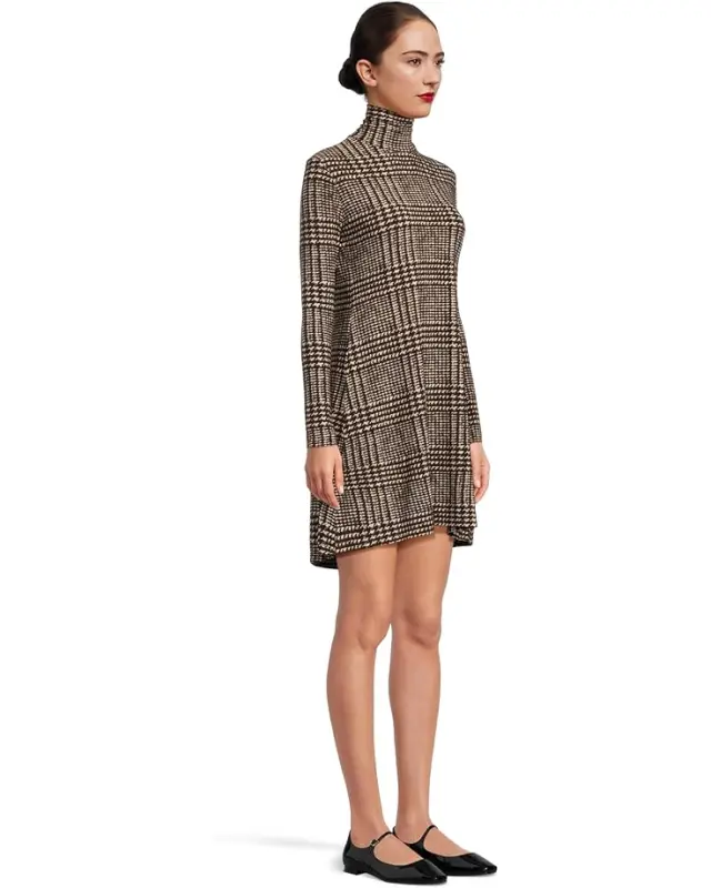 Women’s Norma Kamali Long Sleeve Turtle Swing Dress – Choc Glenn Plaid Twd online