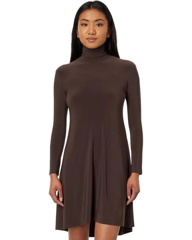 Women’s Norma Kamali Long Sleeve Turtle Swing Dress – Chocolate online