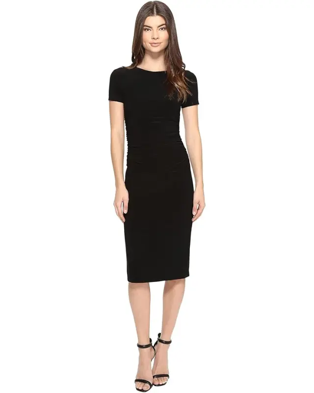 Women’s Norma Kamali Short Sleeve Crew Neck Shirred Waist Dress – Black online