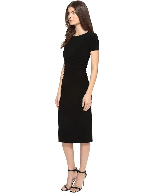 Women’s Norma Kamali Short Sleeve Crew Neck Shirred Waist Dress – Black online