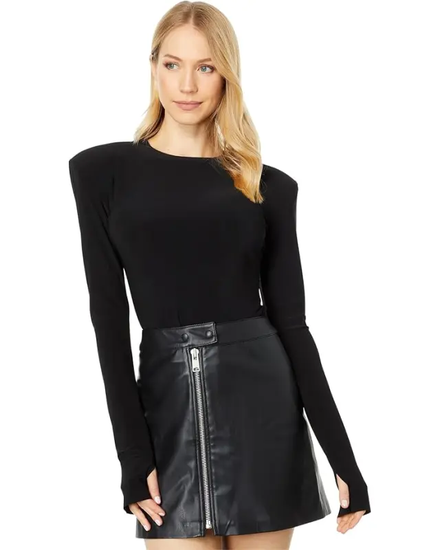 Women’s Norma Kamali Shoulder Pad Long Sleeve Crew Top – Black online