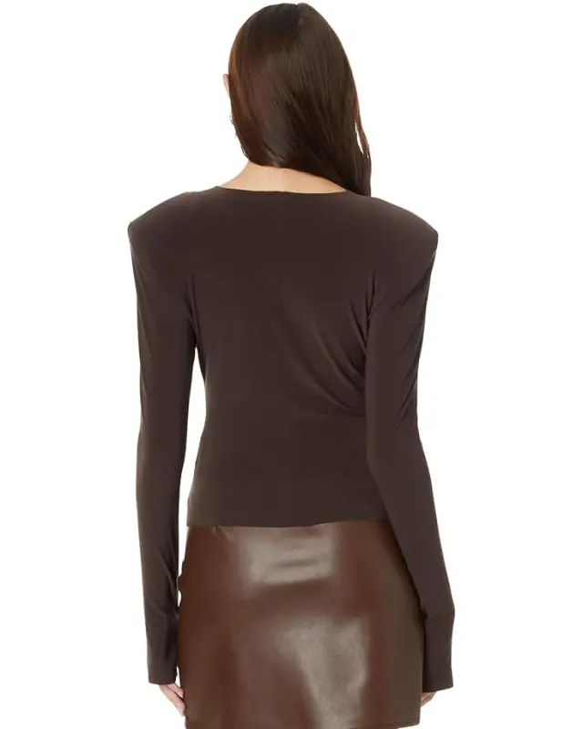 Women’s Norma Kamali Shoulder Pad Long Sleeve Crew Top – Chocolate online