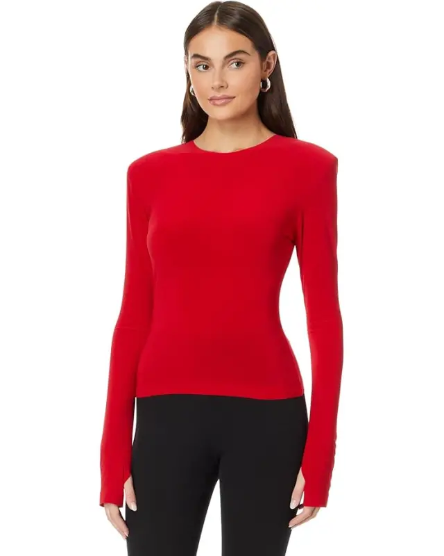 Women’s Norma Kamali Shoulder Pad Long Sleeve Crew Top – Tiger Red online