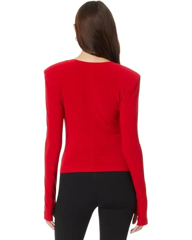 Women’s Norma Kamali Shoulder Pad Long Sleeve Crew Top – Tiger Red online