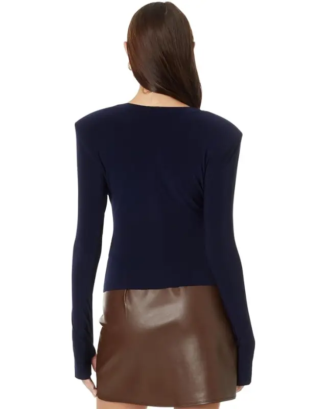 Women’s Norma Kamali Shoulder Pad Long Sleeve Crew Top – True Navy online