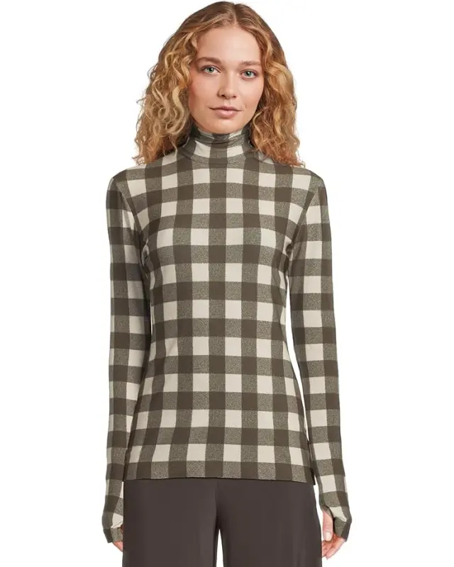 Women’s Norma Kamali Slim Fit Long Sleeve Turtle Top – Bark Box Plaid online