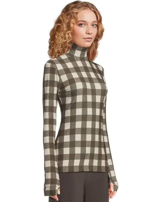 Women’s Norma Kamali Slim Fit Long Sleeve Turtle Top – Bark Box Plaid online