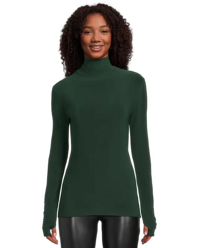 Women’s Norma Kamali Slim Fit Long Sleeve Turtle Top – Dark Emerald online