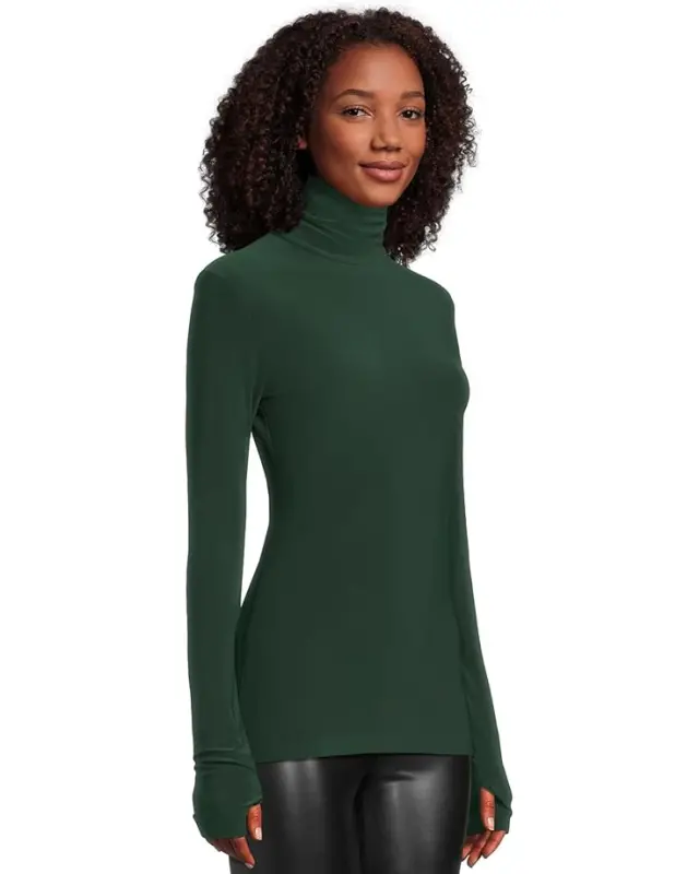 Women’s Norma Kamali Slim Fit Long Sleeve Turtle Top – Dark Emerald online
