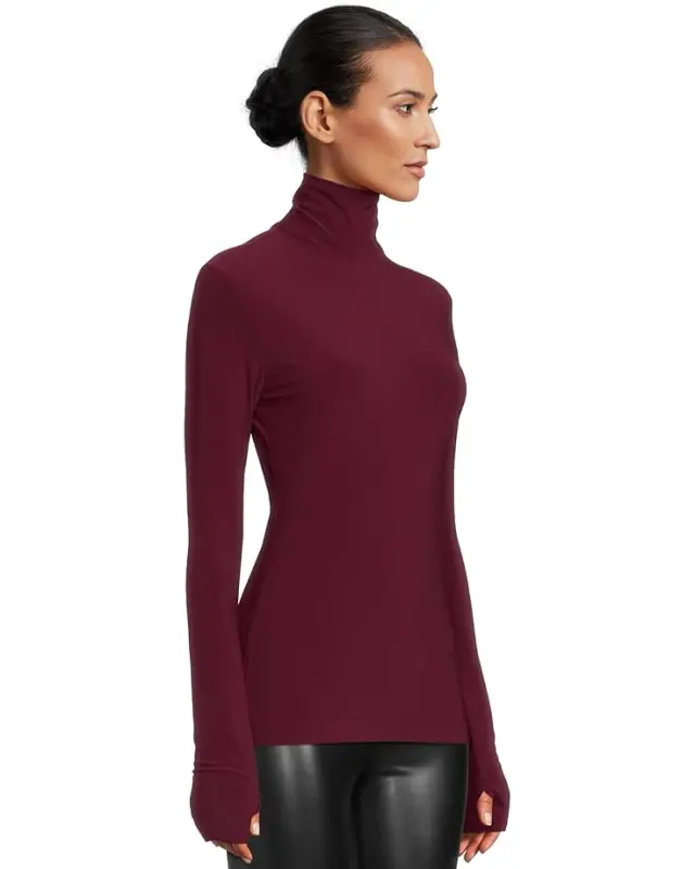 Women’s Norma Kamali Slim Fit Long Sleeve Turtle Top – Plum online