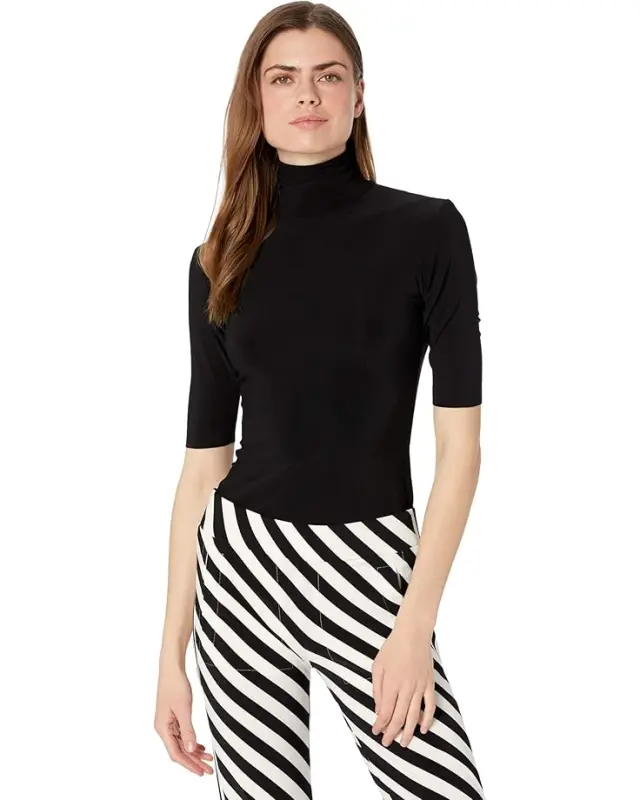 Women’s Norma Kamali Slim Fit Short Sleeve Turtle Top – Black online
