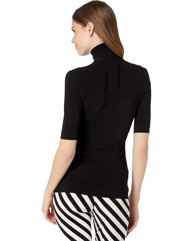 Women’s Norma Kamali Slim Fit Short Sleeve Turtle Top – Black online