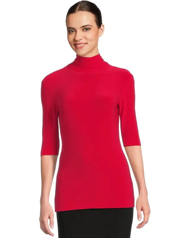 Women’s Norma Kamali Slim Fit Short Sleeve Turtle Top – Tiger Red online