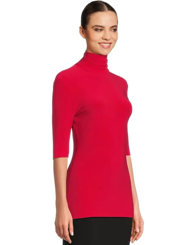 Women’s Norma Kamali Slim Fit Short Sleeve Turtle Top – Tiger Red online