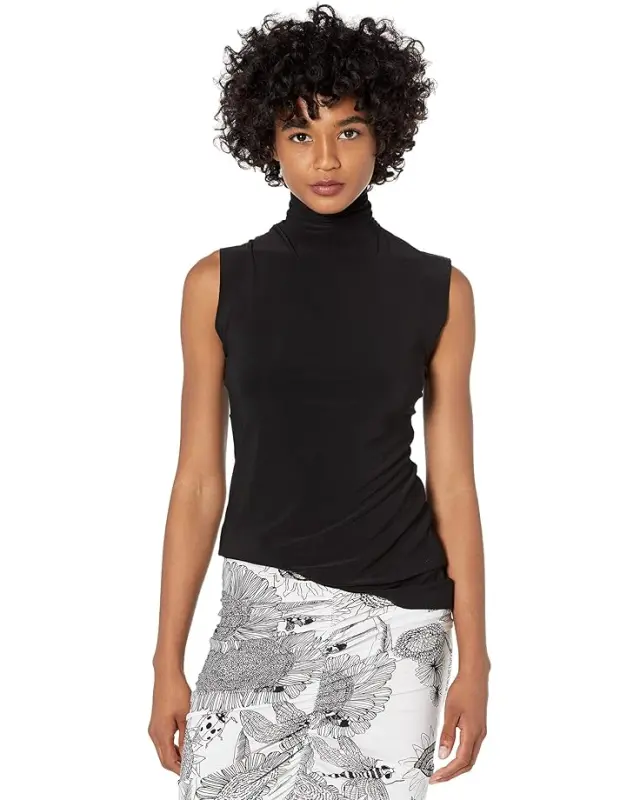 Women’s Norma Kamali Slim Fit Sleeveless Turtle Top – Black online