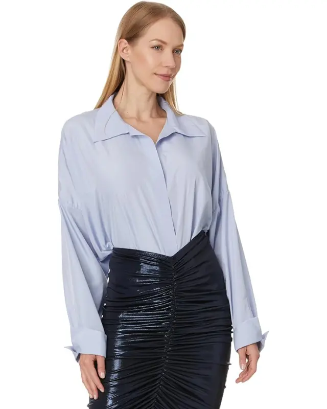 Women’s Norma Kamali Super Oversized Boyfriend NK Shirt Bodysuit – Misty Blue online
